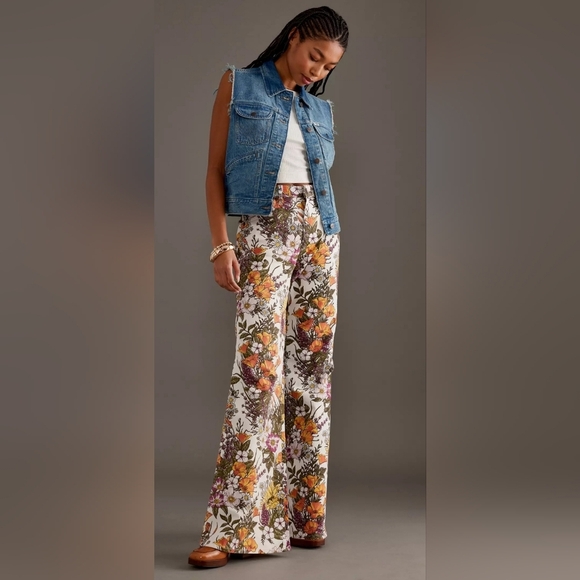 NWT Free People X Wrangler Wanderer Floral Flare Jeans - Picture 2 of 9